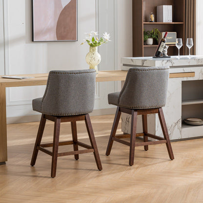Counter Height Swivel Barstools, 26'' H Seat Height Upholstered Bar Stools (Set of 2), Fabric - Gray