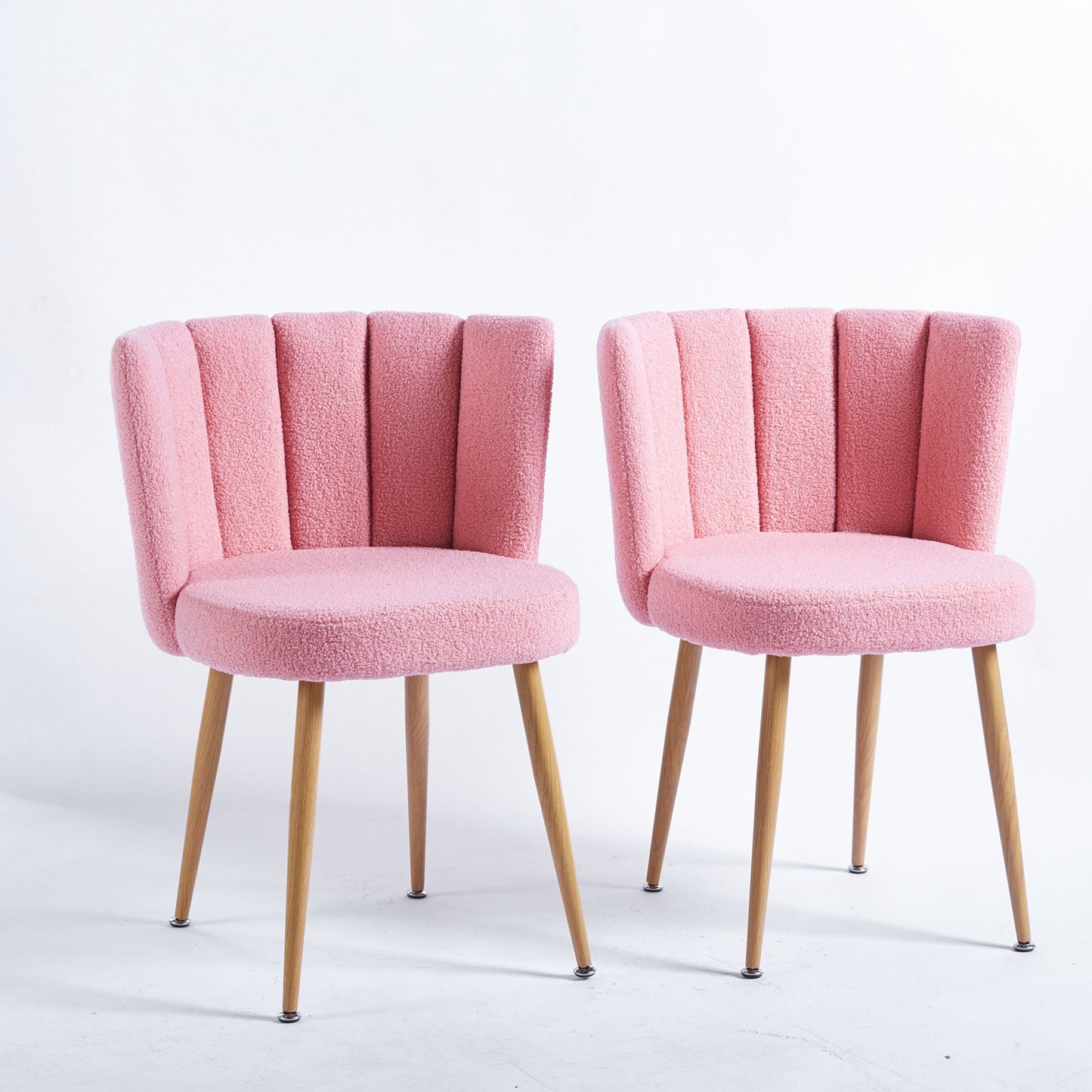 Modern Dining Chair (Set of 2) With Iron Tube Wood Color Legs, Shorthair Cushions And Comfortable Backrest, Suitable For Dining Room, Living Room, Cafe, Simple Structure - Light Pink