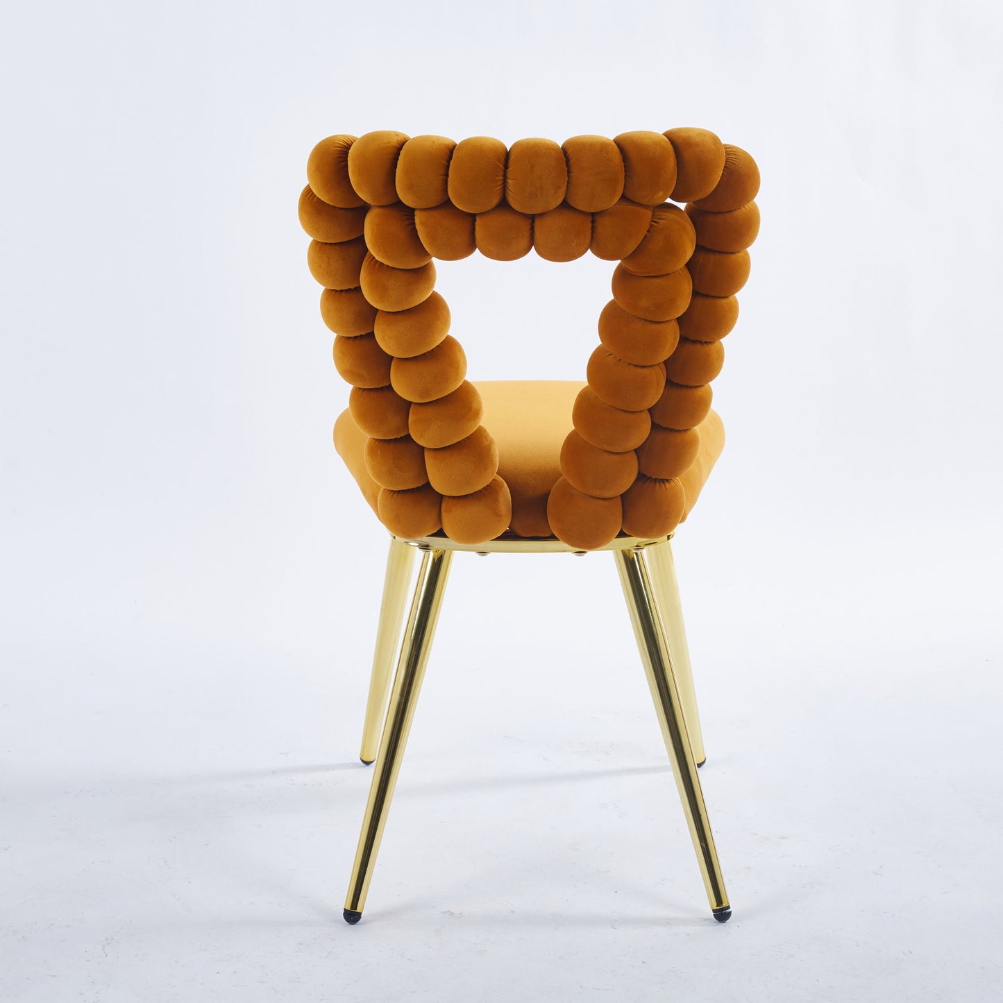 Modern Chair With Iron Tube Legs, Soft Cushions And Comfortable Backrest, Suitable For Dining Room, Living Room, Cafe, Hairball Back (Set of 2) - Orange / Gold