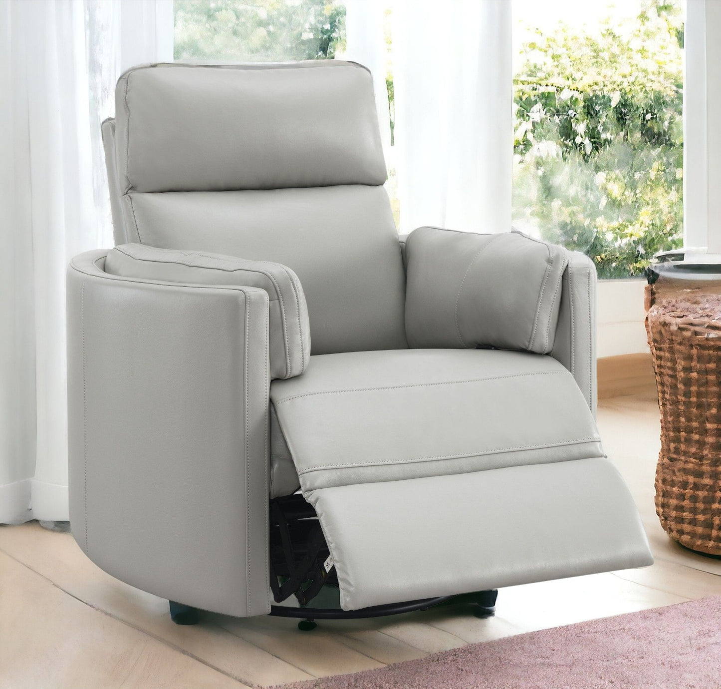 Sagen - Faux Leather Glider Recliner With Swivel - Gray