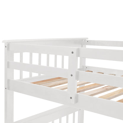 Twin Over Full Stairway Bunk Bed With Drawer, Storage And Guard Rail For Bedroom - White