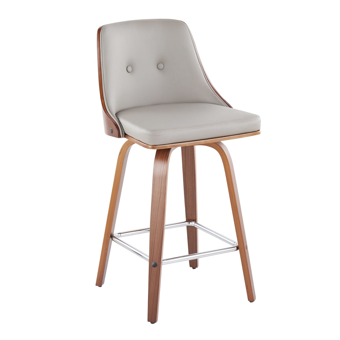 Gianna - Mid-Century Modern Fixed Height Counter Stool With Swivel With Square Footrest (Set of 2) - Walnut / Light Gray