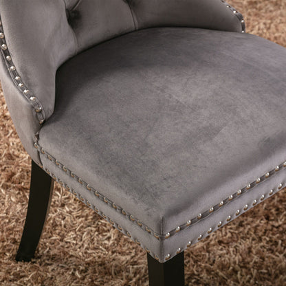 Nikki - Modern, High-End Tufted Solid Wood Contemporary Velvet Upholstered Dining Chair With Wood Legs Nailhead Trim (Set of 2) - Gray