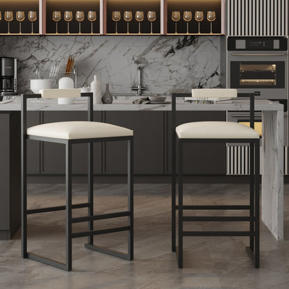 Modern Upholstered Bar Stools Set With Metal Frame For Counter Or Kitchen Island - Beige