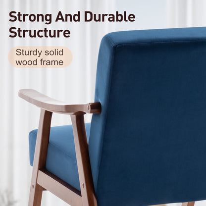 Mid Century Modern Wingback Accent Chair With Solid Wood Frame And Extra Thick Backrest - Lounge Chair For Living Room, Bedroom, Or Reading Room - Blue