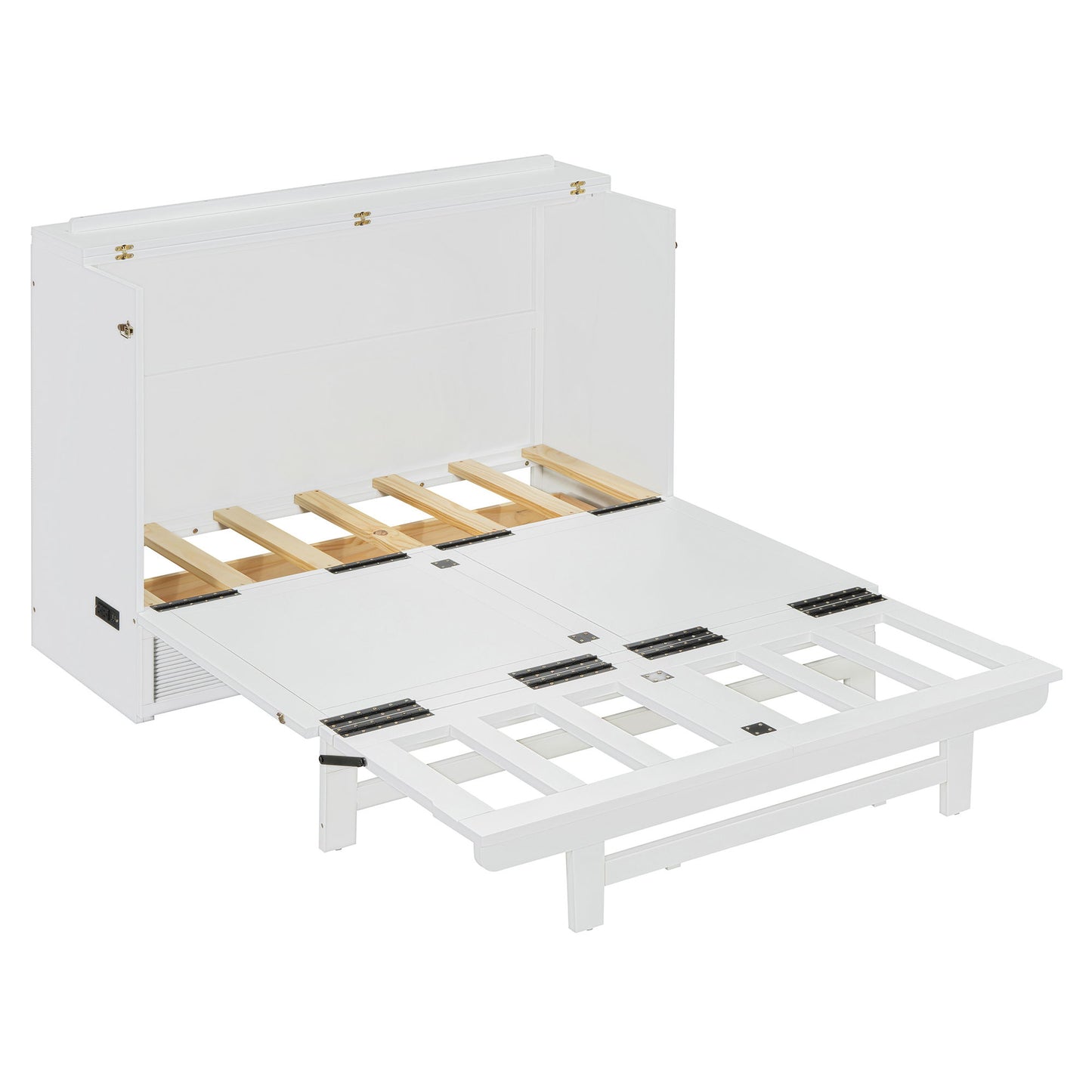 Full Size Murphy Bed With Large Drawer, USB Ports And Outlets - White