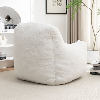 Comfy Bean Bag Chair With Filler, Tufted Memory Foam Sofa Teddy Fabric, Fluffy And Cozy Seating For Dorm, Apartment, Or Living Room - White