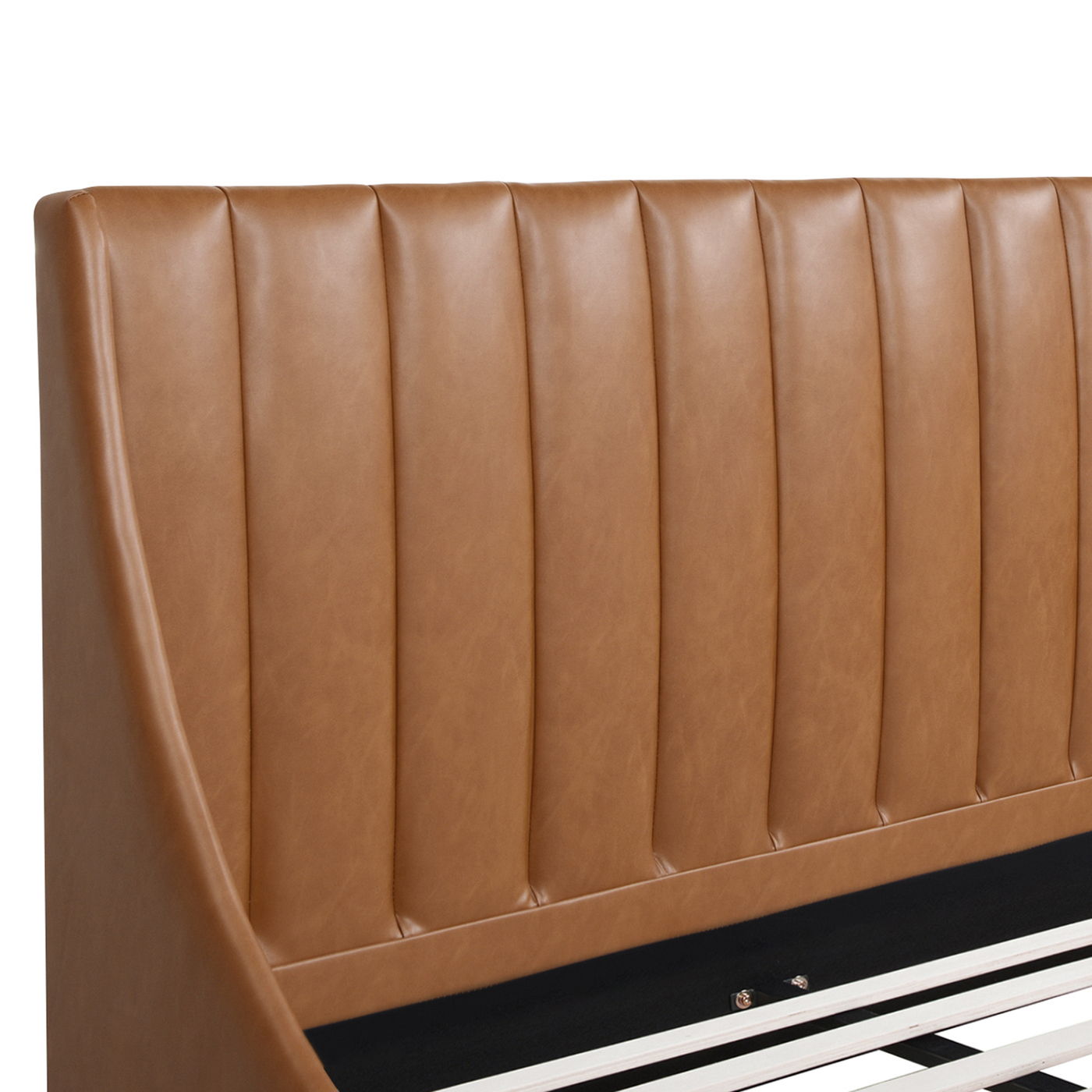 Aspen - King Vertical Tufted Headboard Platform Bed Set - Caramel Tan Brown