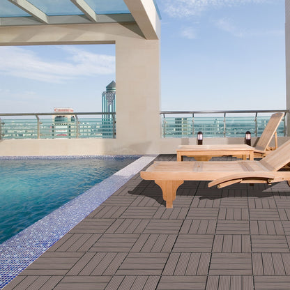 Wood Plastic Composite Deck Tiles (Set of 20), Sustainable Composite Decking Resist Rust, Water, Weather, Easy To Diy & Maintain, Ideal For Patios, Balconies, Rooftops - Light Coffee