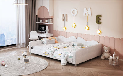 Full Size Upholstered Daybed, Sherpa Fabric Sofabed With Cloud-Shaped Backrest, No Box - Spring Needed - White