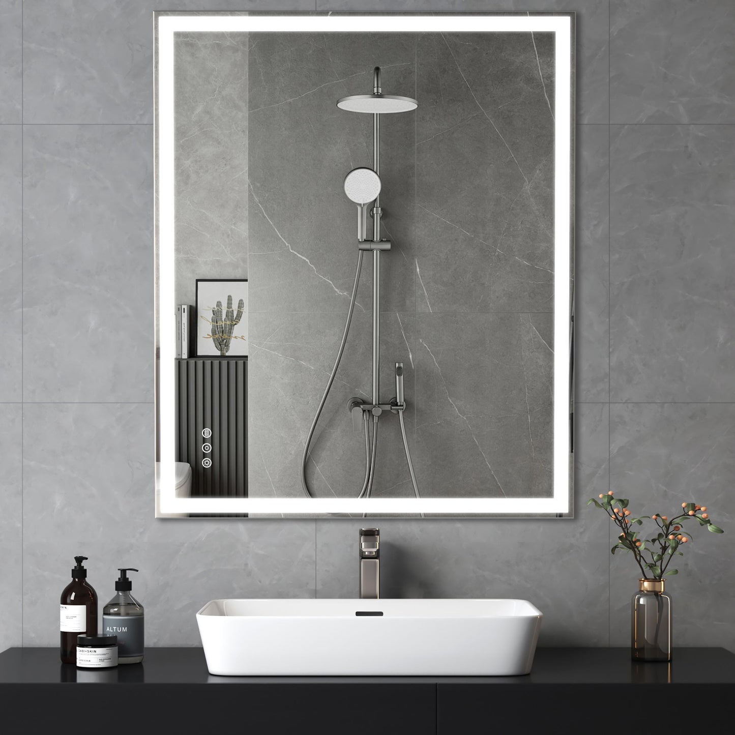LED Bathroom Vanity Mirror Wall Mounted Adjustable White / Warm / Natural Lights Anti-Fog Touch Switch With Memory Modern Smart Large Bathroom Mirrors - Silver
