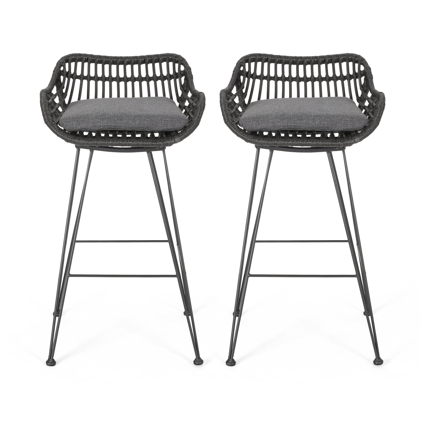 Outdoor Wicker Barstool With Cushions (Set of 2) - Gray