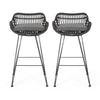 Outdoor Wicker Barstool With Cushions (Set of 2) - Gray