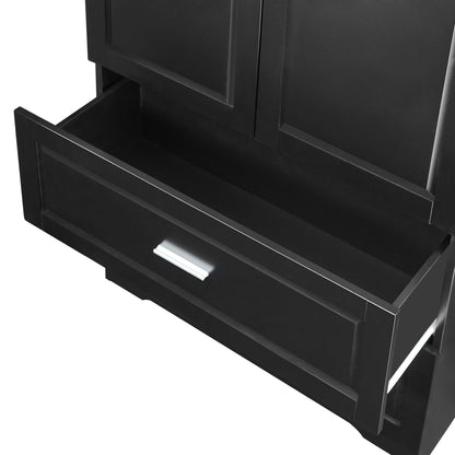 Tall Bathroom Storage Cabinet, Cabinet With 2 Doors And Drawers, Adjustable Shelf - Black
