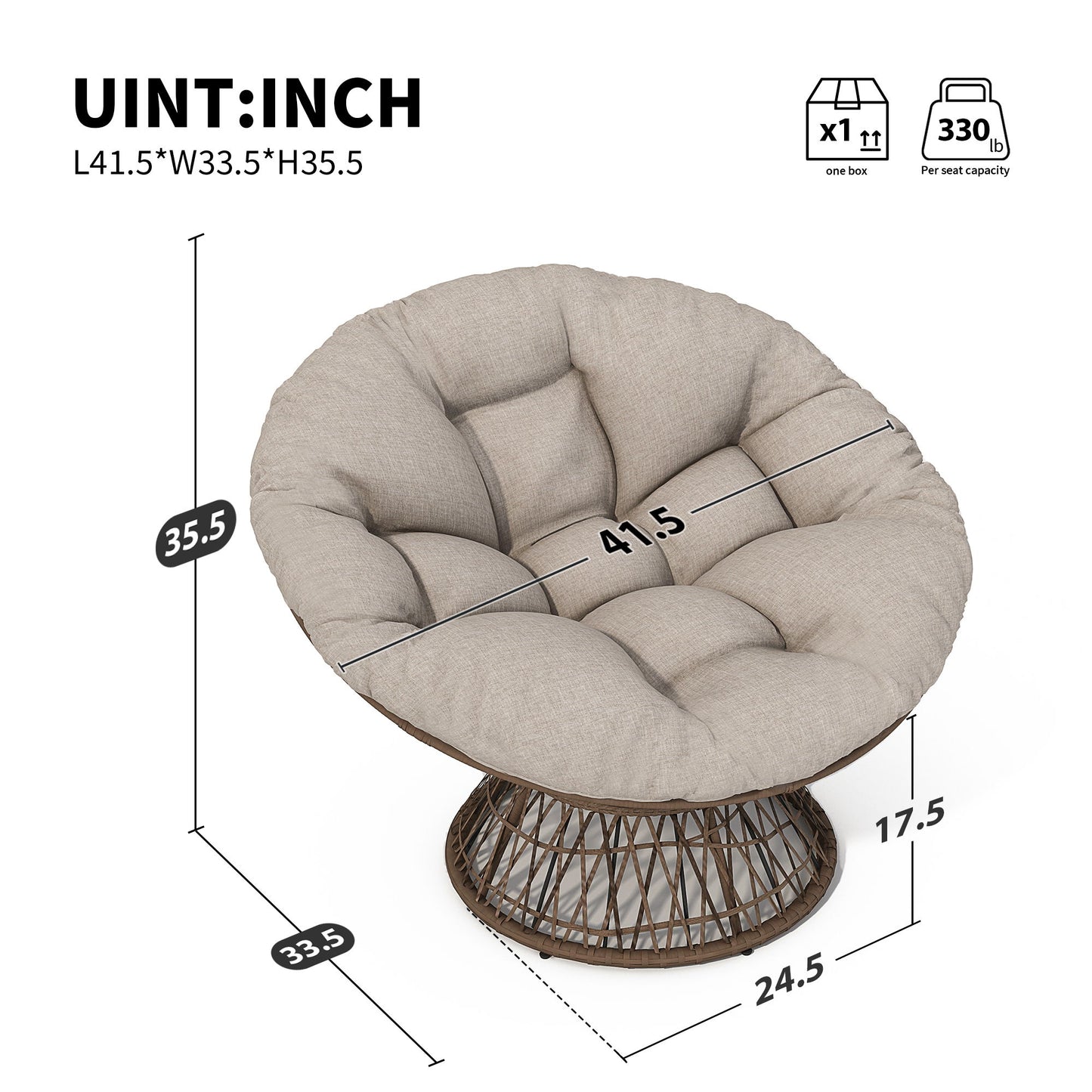 Ergonomic Wicker Chair With Cloud Thick Density Cushion, 3 Proof Cover High Capacity Iron Frame Fluid 360ÔøΩÔøΩÔøΩÔøΩÔøΩÔøΩÔøΩÔøΩÔøΩÔøΩÔøΩÔøΩÔøΩÔøΩÔøΩ Swivel - Beige / Brown