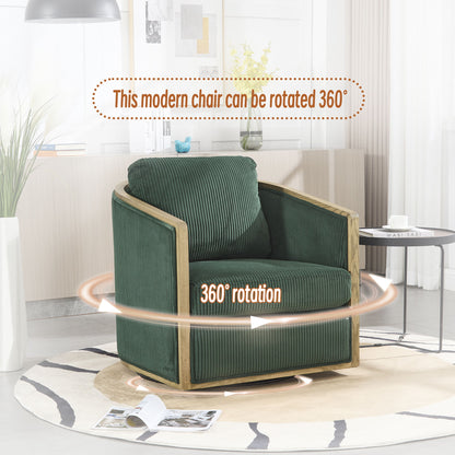 Corduroy Swivel Barrel Chair, Comfortable Accent Sofa Chair With 360 Degree Swivel For Living Room - Emerald