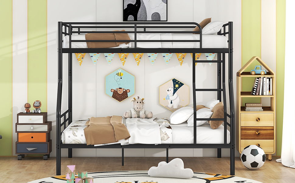 Full Long Over Queen Metal Bunk Bed - Black