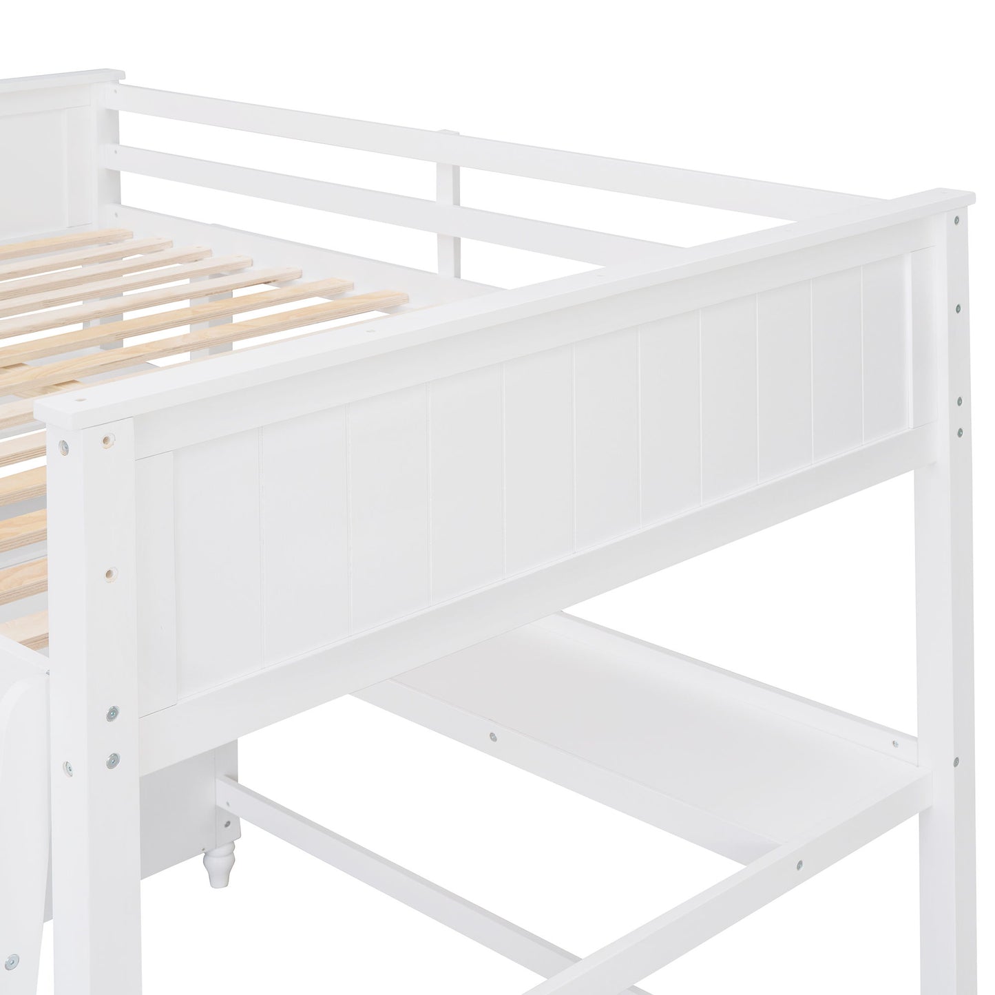 Full Size Loft Bed With Drawers And Desk With Shelves - White