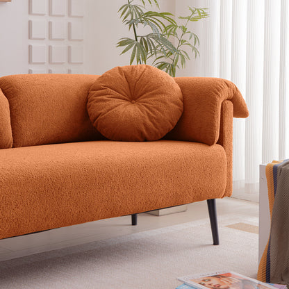 Modern Lamb Wool Sofa With Decorative Throw Pillows For Small Spaces - Orange