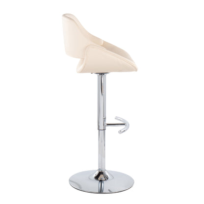 Fabrico - Contemporary Adjustable Bar Stool With Rounded T Footrest (Set of 2) - Chrome / Cream