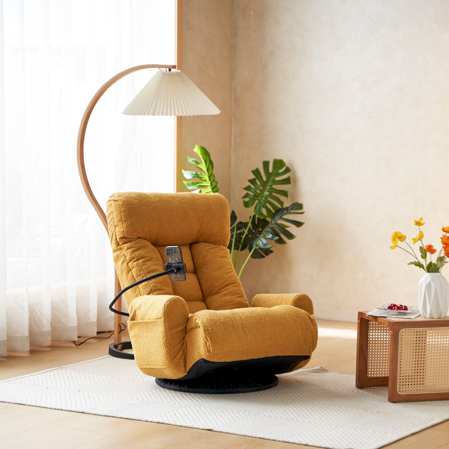 Adjustable Swivel Lounge Chair With 360 Degree Rotating Seat And Headrest Support, Leisure Chair Deck Chair Game Chair For Living Room - Yellow