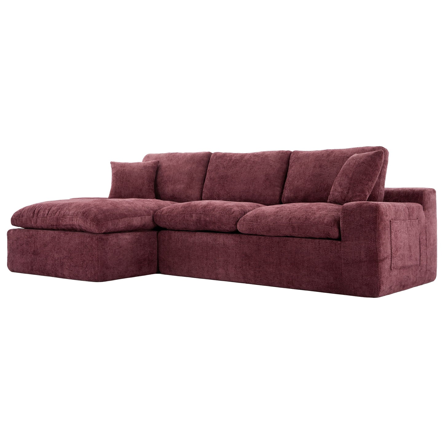 Cloud Sectional Sofa Upholstered Sofa Couch With Double-Layer Cushion And Side Pockets - Red