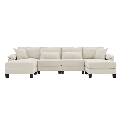 Wide Seat Modular Sectional Bed Sleeper Couch Set With Armrest Pillow 6 Seat, Free Combination Sofa With Ottomans Oversized - Beige