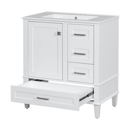 Bathroom Vanity, Modern Bathroom Cabinet With Sink Combo Set, Bathroom Storage Cabinet With A Soft Closing Door And 3 Drawers, Solid Wood Frame - White