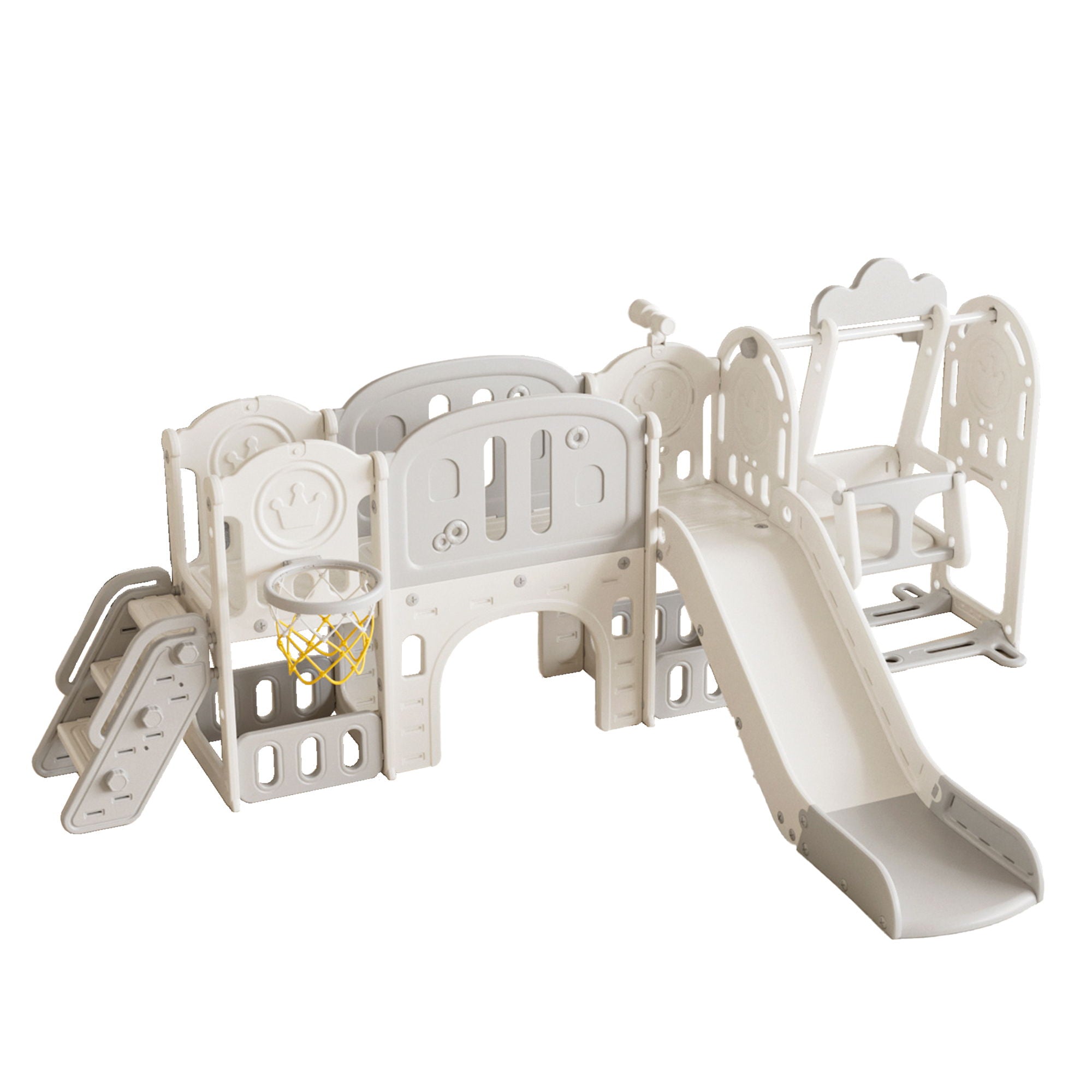 Versatile Toddler Slide With 11 - 1 Activity Center - Gray / Ivory