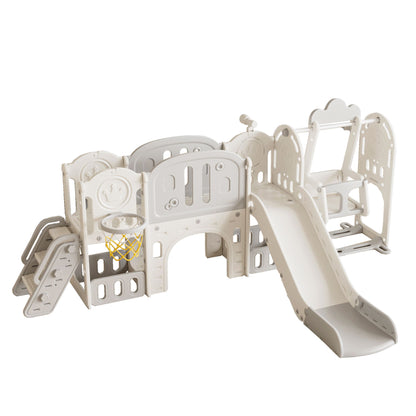 Versatile Toddler Slide With 11 - 1 Activity Center - Gray / Ivory
