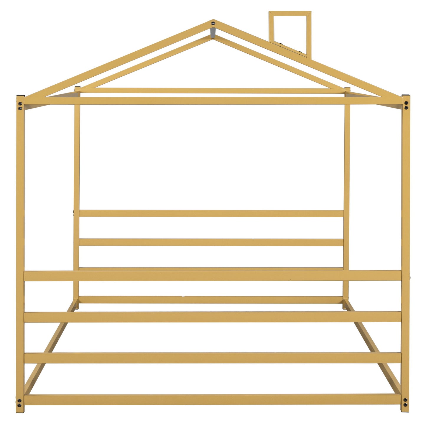 Queen Metal House Shape Platform Bed - Gold