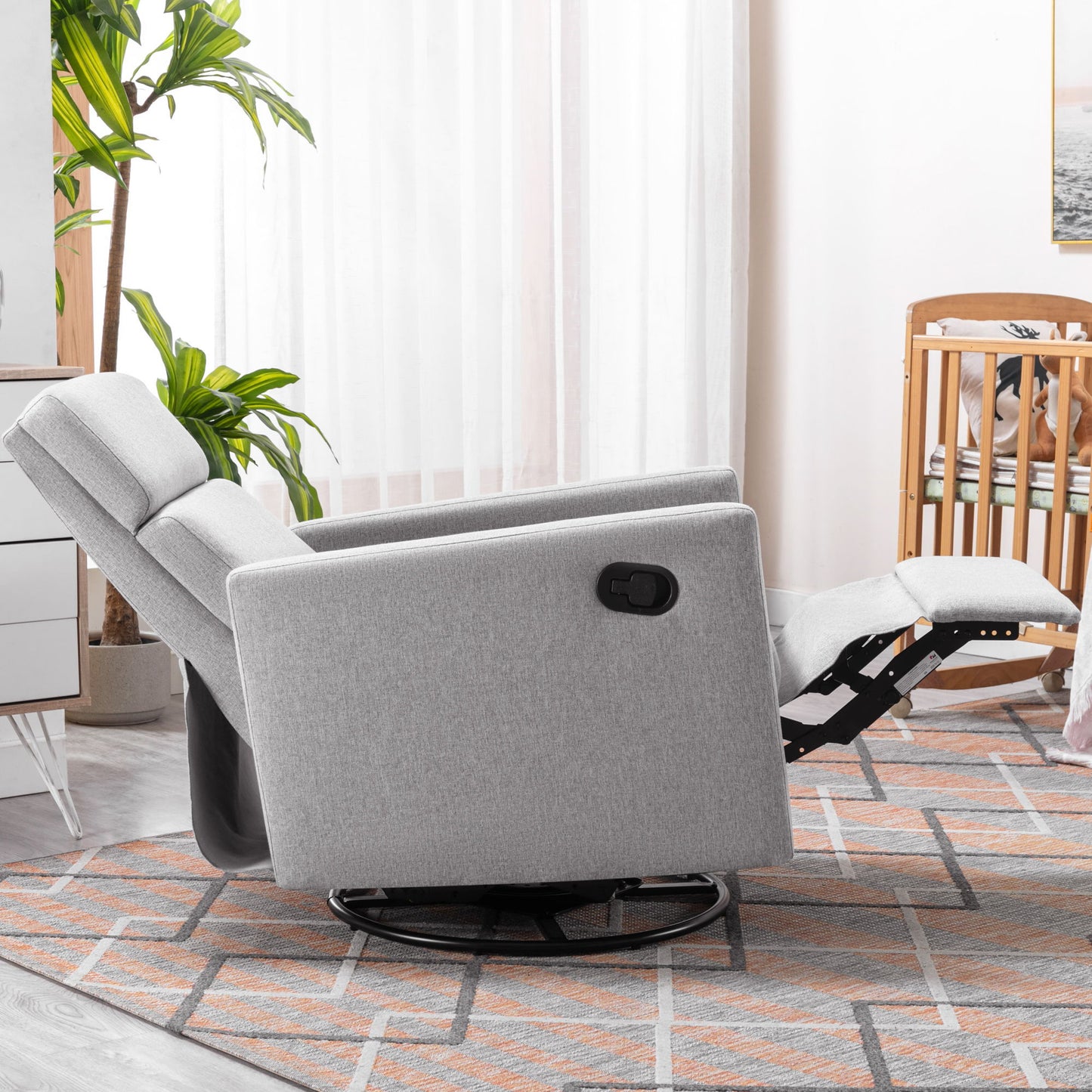 Modern Upholstered Rocker Nursery Chair Plush Seating Glider Swivel Recliner Chair - Gray