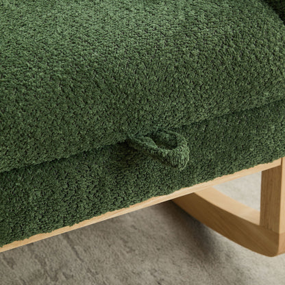 Boucle High Back Glider Rocking Chair With Retractable Footrest And Rubber Wood Legs For Nursery And Living Room - Green