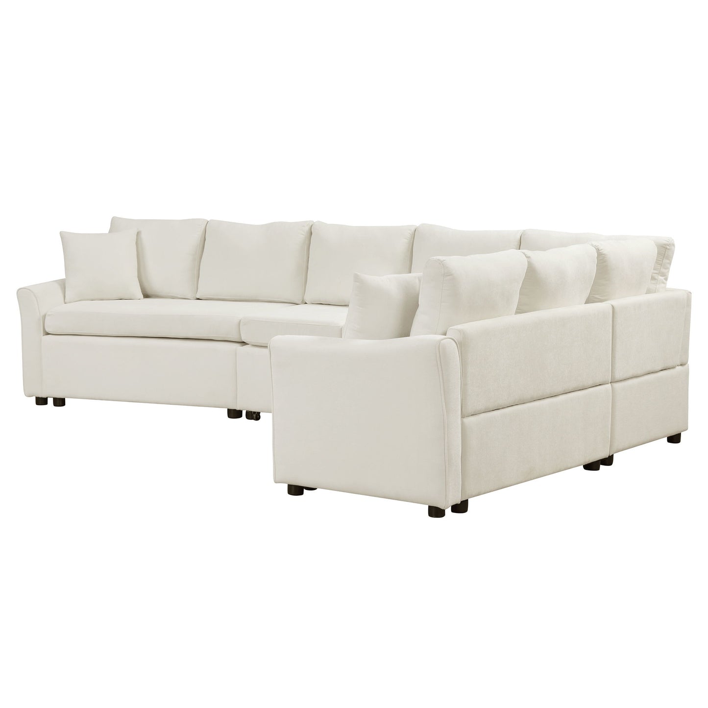 L-Shaped Sofa Convertible Sofa Bed Pull Out Sofa Sleeper With Two Back Pillows, Two USB Ports And Two Power Sockets For Living Room - Beige