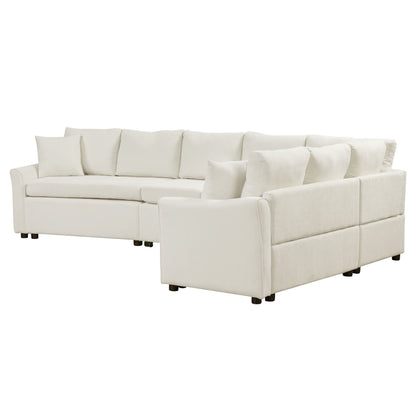 L-Shaped Sofa Convertible Sofa Bed Pull Out Sofa Sleeper With Two Back Pillows, Two USB Ports And Two Power Sockets For Living Room - Beige