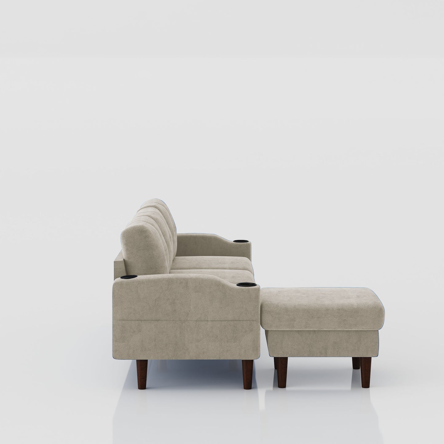 Convertible Combination Sofa, Sofa L Shaped, Sofa With Footstools With Storage Sofa For Living Room, Living Room 3 Seater Combination Sofa - Beige