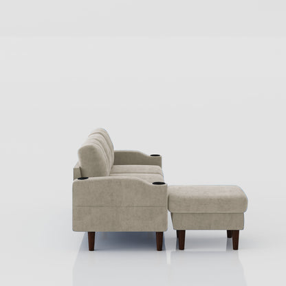 Convertible Combination Sofa, Sofa L Shaped, Sofa With Footstools With Storage Sofa For Living Room, Living Room 3 Seater Combination Sofa - Beige