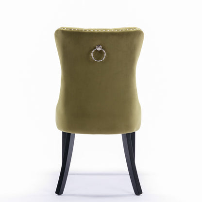 Nikki - Modern, High-End Tufted Solid Wood Contemporary Velvet Upholstered Dining Chair With Wood Legs Nailhead Trim (Set of 2) - Olive Green