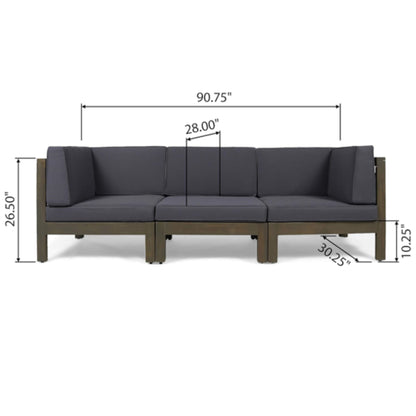 Oana - Contemporary 3 Piece Sofa Set With Water Resistant Cushions - Dark Gray