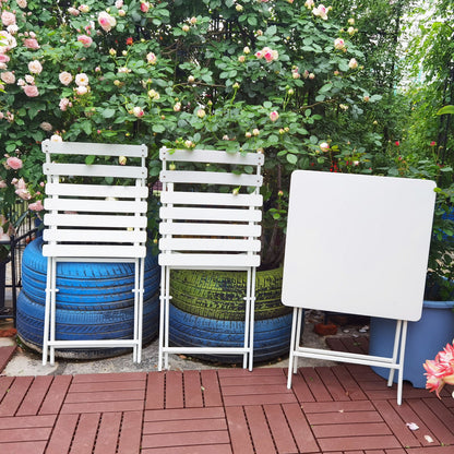 3 Piece Patio Bistro Set Of Foldable Square Table And Chairs - White