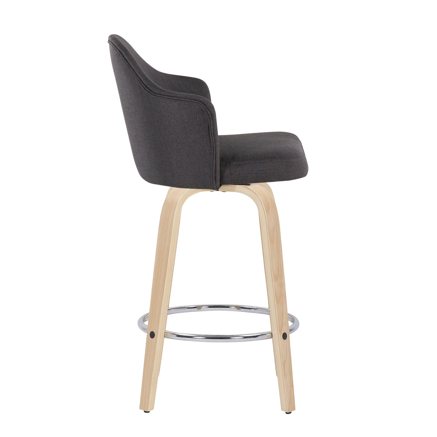 Ahoy - Mid-Century Modern Fixed Height Counter Stool With Natural Legs / Round Chrome Footrest (Set of 2) - Charcoal