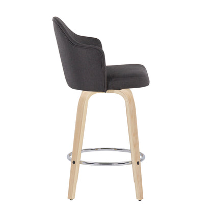 Ahoy - Mid-Century Modern Fixed Height Counter Stool With Natural Legs / Round Chrome Footrest (Set of 2) - Charcoal