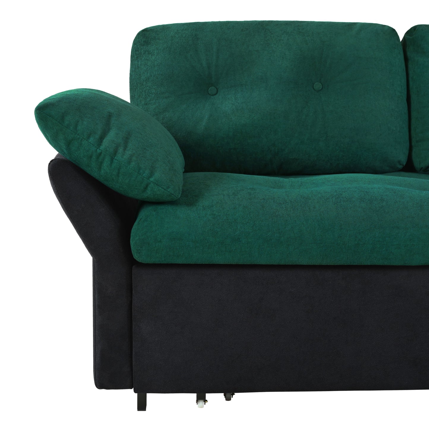 Modern Convertible Sleeper Sofa Bed With Pull Out Queen Design, Side Storage & Thick Cushions Chenille Loveseat For Living Room Or Bedroom 3 In 1 Function - Green