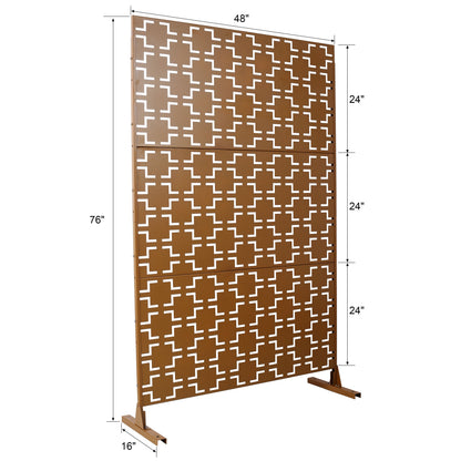 Outdoor & Indoor Freestanding Decorative Privacy Screen For Deck Balcony Patio, Metal Privacy Screen - Brown