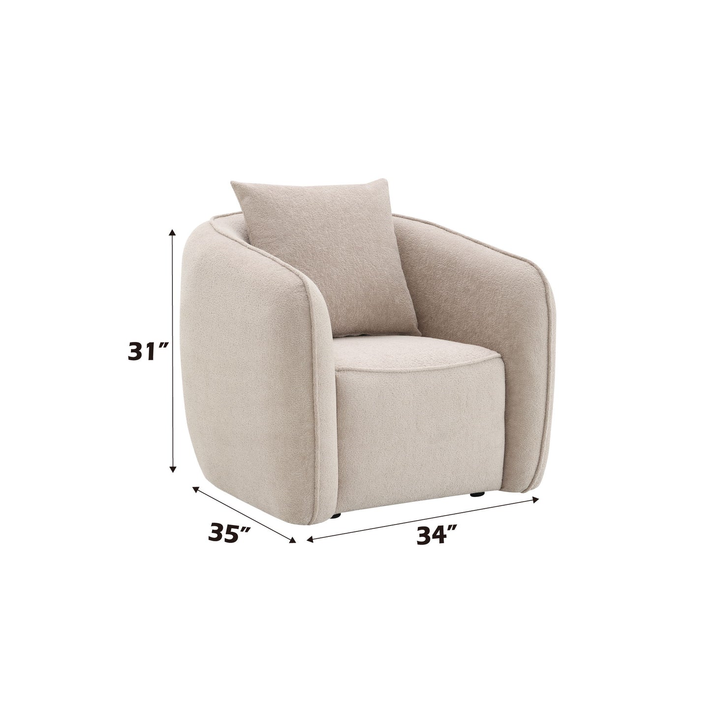 Keith - Chenille 3 Piece Living Room Set (Comes With Matching Color Toss Pillows) - Beige