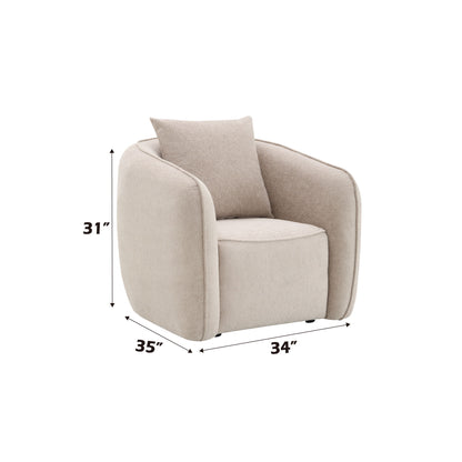Keith - Chenille 3 Piece Living Room Set (Comes With Matching Color Toss Pillows) - Beige