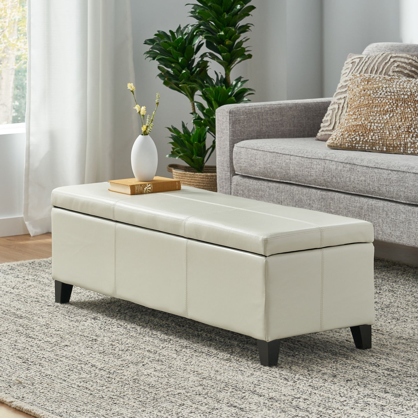 Glouster - Storage Ottoman With Leather Upholstery - Ivory