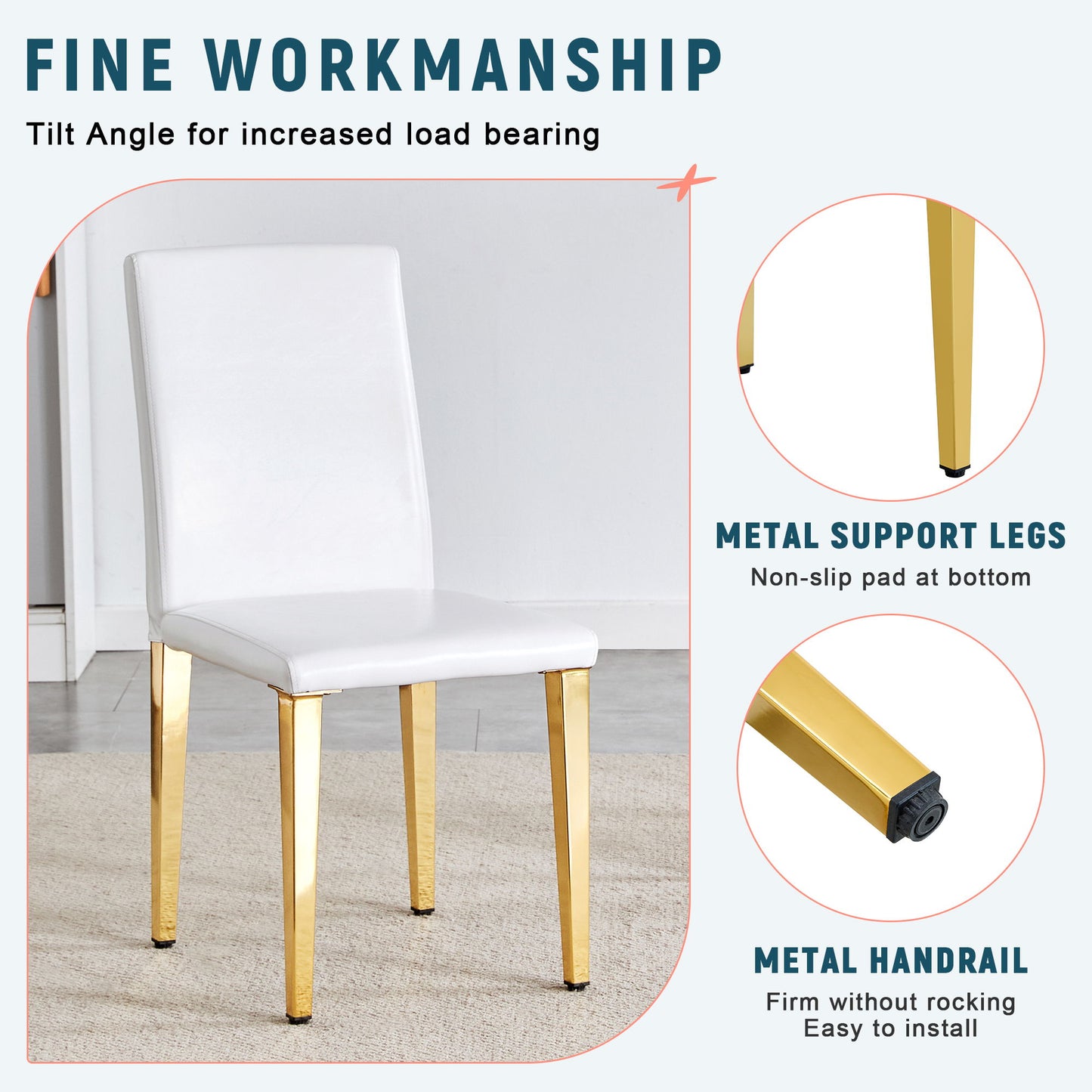 (Set of 4) Backrest Chairs With Gold Metal Legs A Perfect Match, Suitable For Minimalist And Contemporary Home Decor Styles - White / Gold