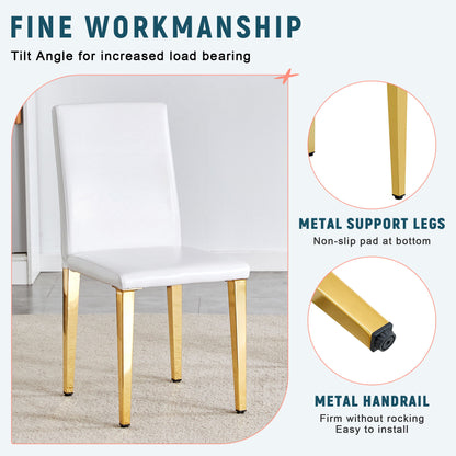 (Set of 4) Backrest Chairs With Gold Metal Legs A Perfect Match, Suitable For Minimalist And Contemporary Home Decor Styles - White / Gold