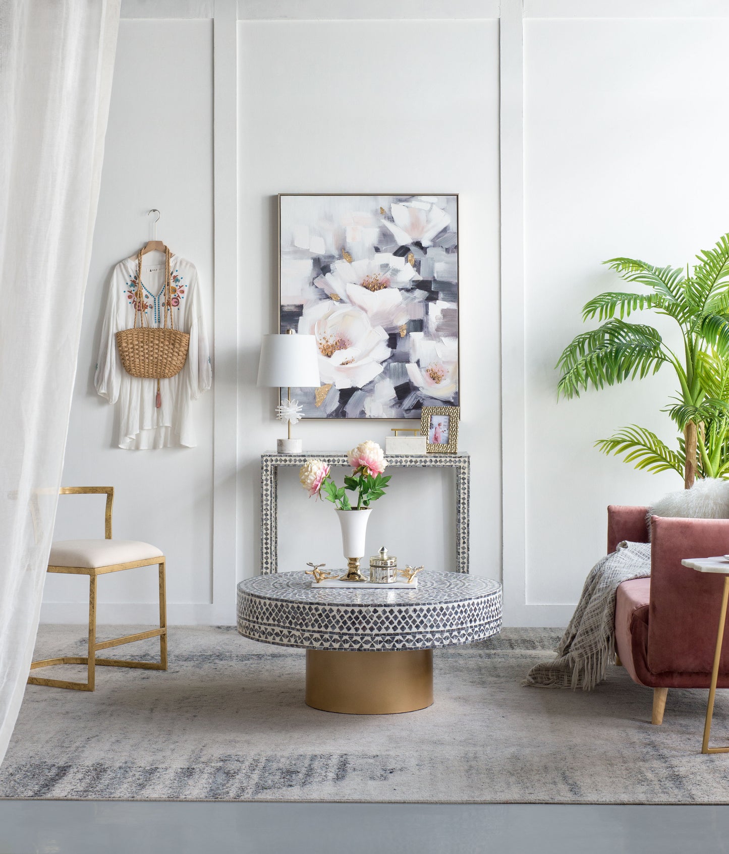 Unique Capiz Coffee Table & Pedestal Base - Multi
